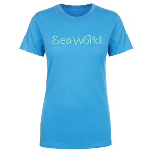 SeaWorld Neon Sign Turquoise Tee Adult front