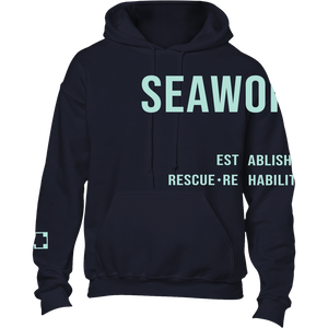 Seaworld Rescue Navy Mint Adult Pull Over Hood Fleece front