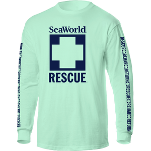 Seaworld Rescue Navy Mint Adult Long Sleeve Tee front