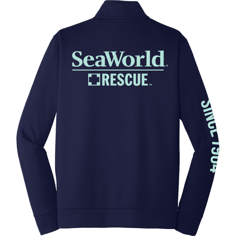 Seaworld Rescue Navy Mint Adult 1/4 Zip Long Sleeve front