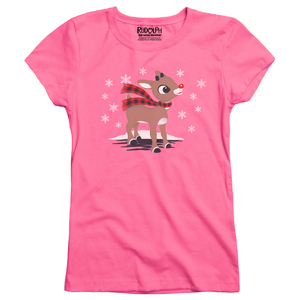 Rudolph the Red-Nosed Reindeer® Rudolph with Scarf Pink Youth Girl Tee front