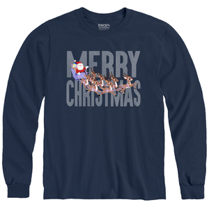 Rudolph the Red-Nosed Reindeer® Merry Christmas Navy Adult Long Sleeve Tee front